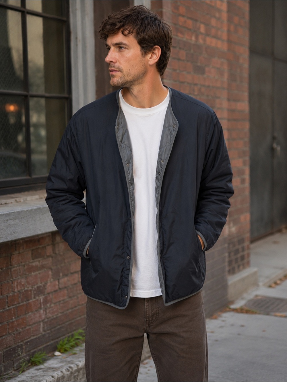 Vans Men’s Lightweight Quilted Reversible Jacket in Gray & Black, L